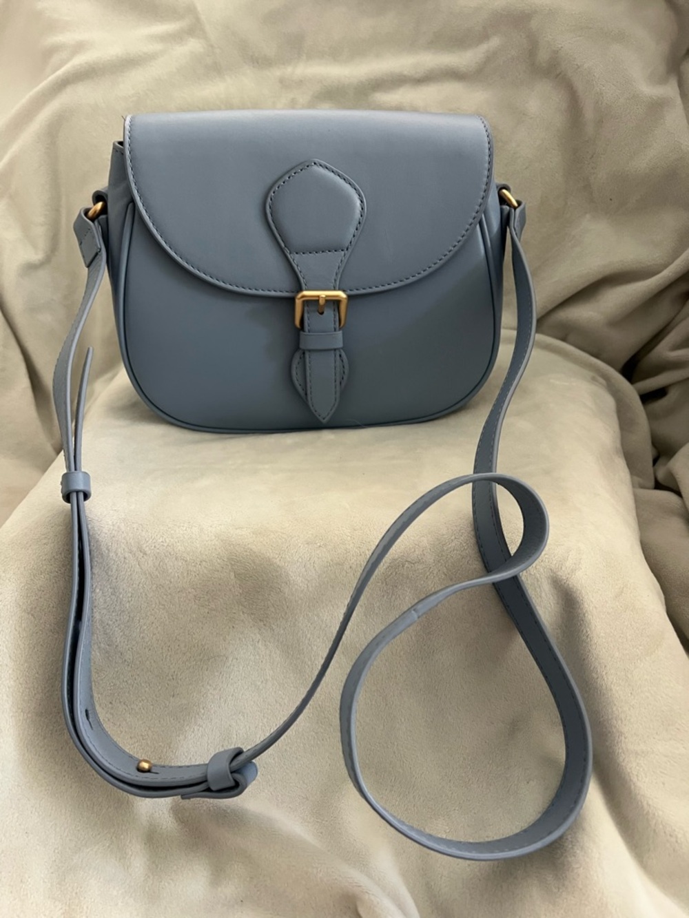 Banana Republic Slate Blue Crossbody Saddle Bag with Gold Hardware